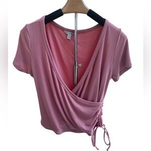 Fashion Nova Women’s Ribbed Wrap Short Sleeve Shirt